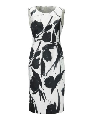 Ärmelloses Etui-Kleid mit kontraststarkem Print