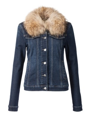 Taillierte Jeansjacke mit Pelzkragen