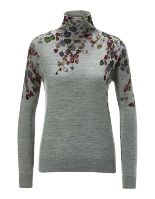 Pullover mit Blätterdruck in Merinoqualität 