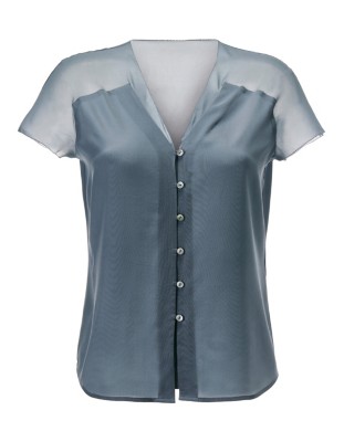 Seidenbluse mit transparenten Chiffon-Einsätzen