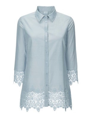 Baumwoll-Bluse mit Spitzen-Abschlüssen
